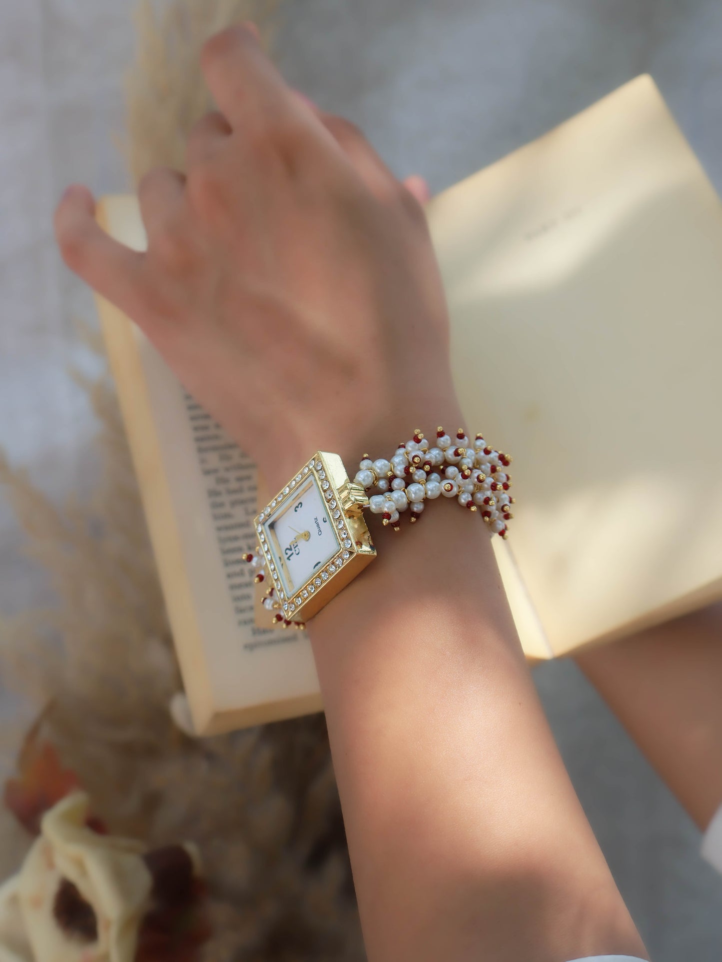 Sienna Pearls Red Wrist Watch
