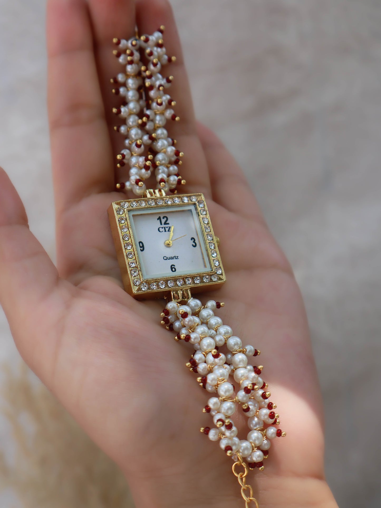 Sienna Pearls Red Wrist Watch