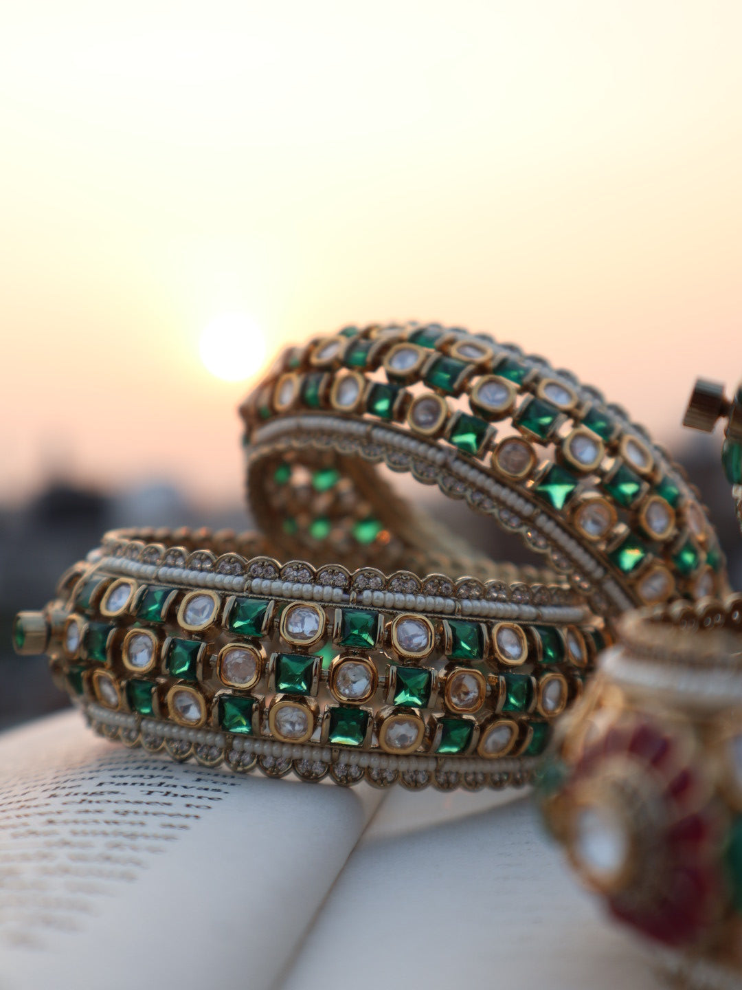 Luna Green Polki Bangle - Set of 2