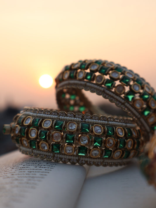 Luna Green Polki Bangle - Set of 2