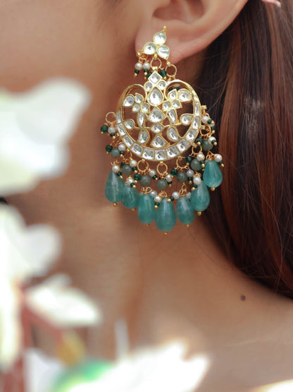 Shahd Kundan Green Chandbali Earrings