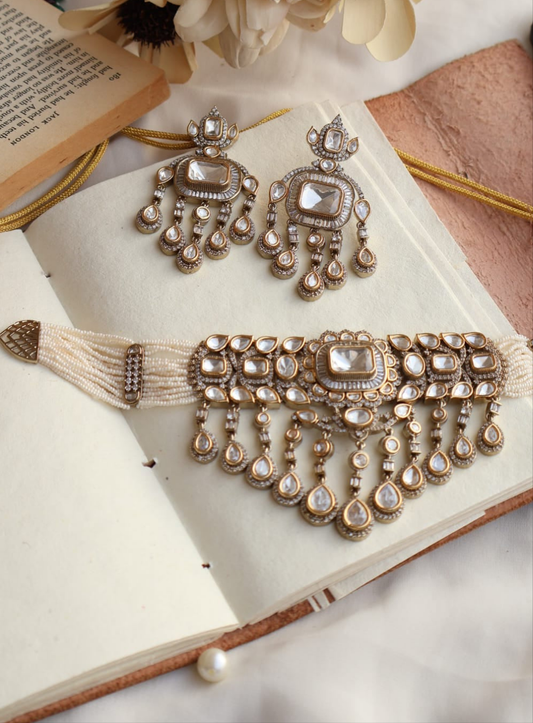 Sitara Antique  Polki Choker Necklace Set with Maangtikka