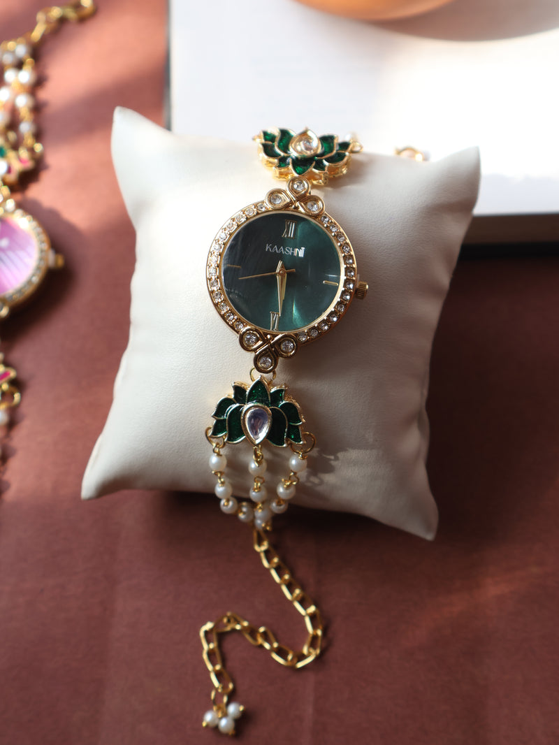 Tansy Green Kundan Wrist Watch