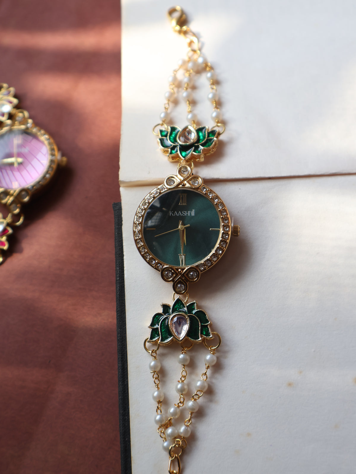 Tansy Green Kundan Wrist Watch
