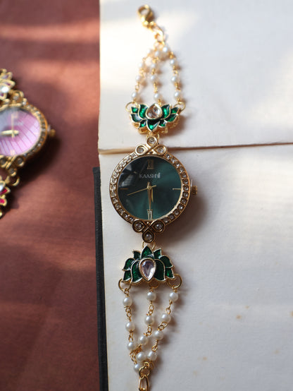 Tansy Green Kundan Wrist Watch