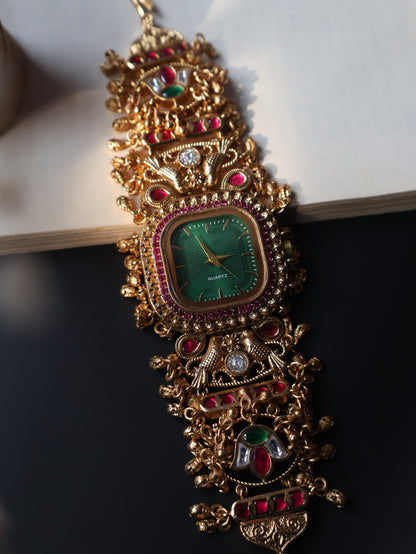 Panchi Green Kundan Wrist Watch