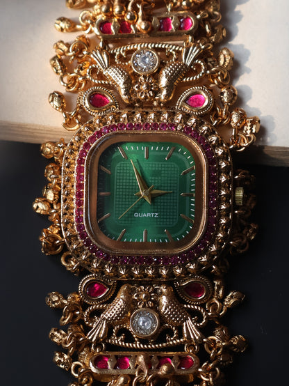 Panchi Green Kundan Wrist Watch