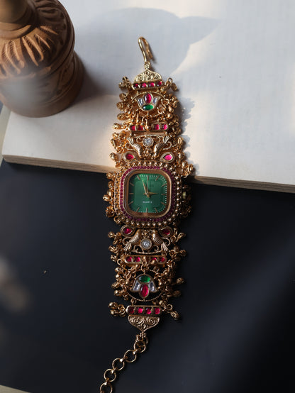 Panchi Green Kundan Wrist Watch