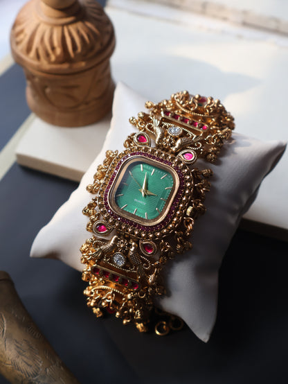 Panchi Green Kundan Wrist Watch