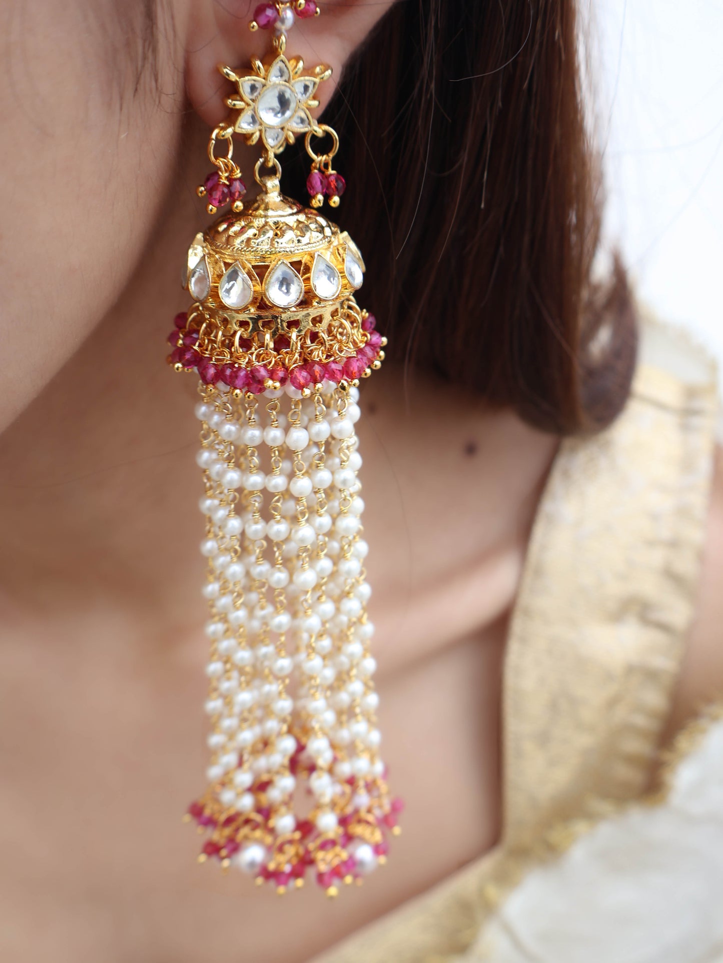 Siya Kundan Pink Jhumka Earrings