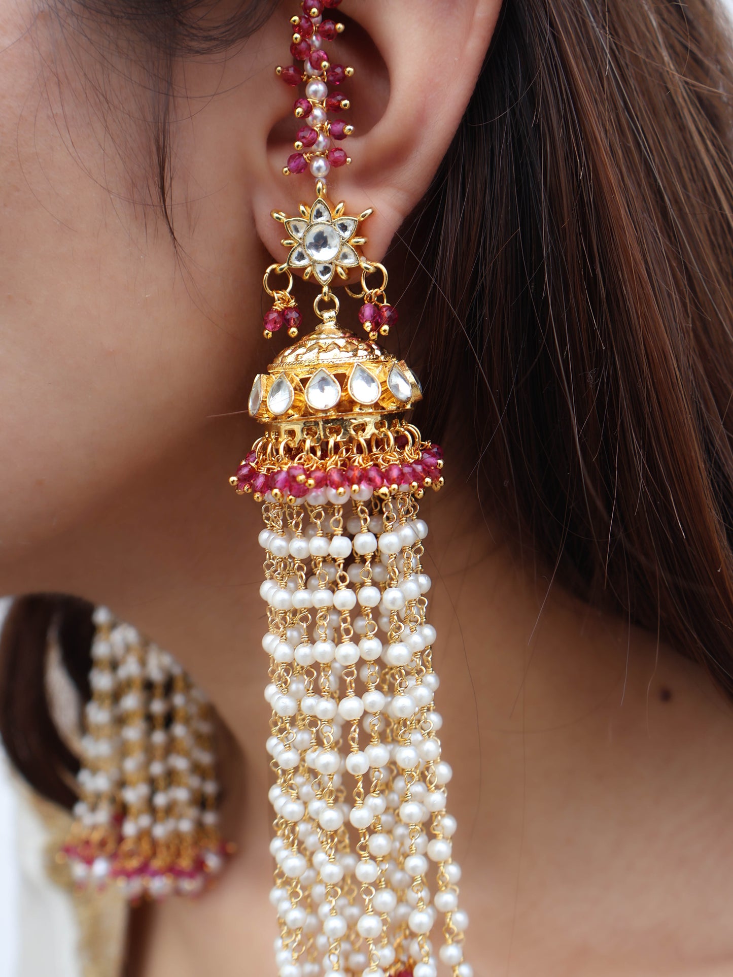 Siya Kundan Pink Jhumka Earrings