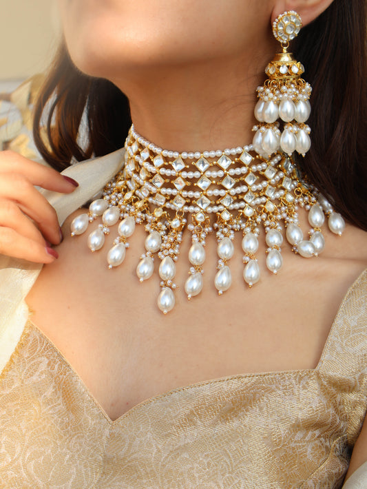 Grace kundan Pearl Choker Necklace Set