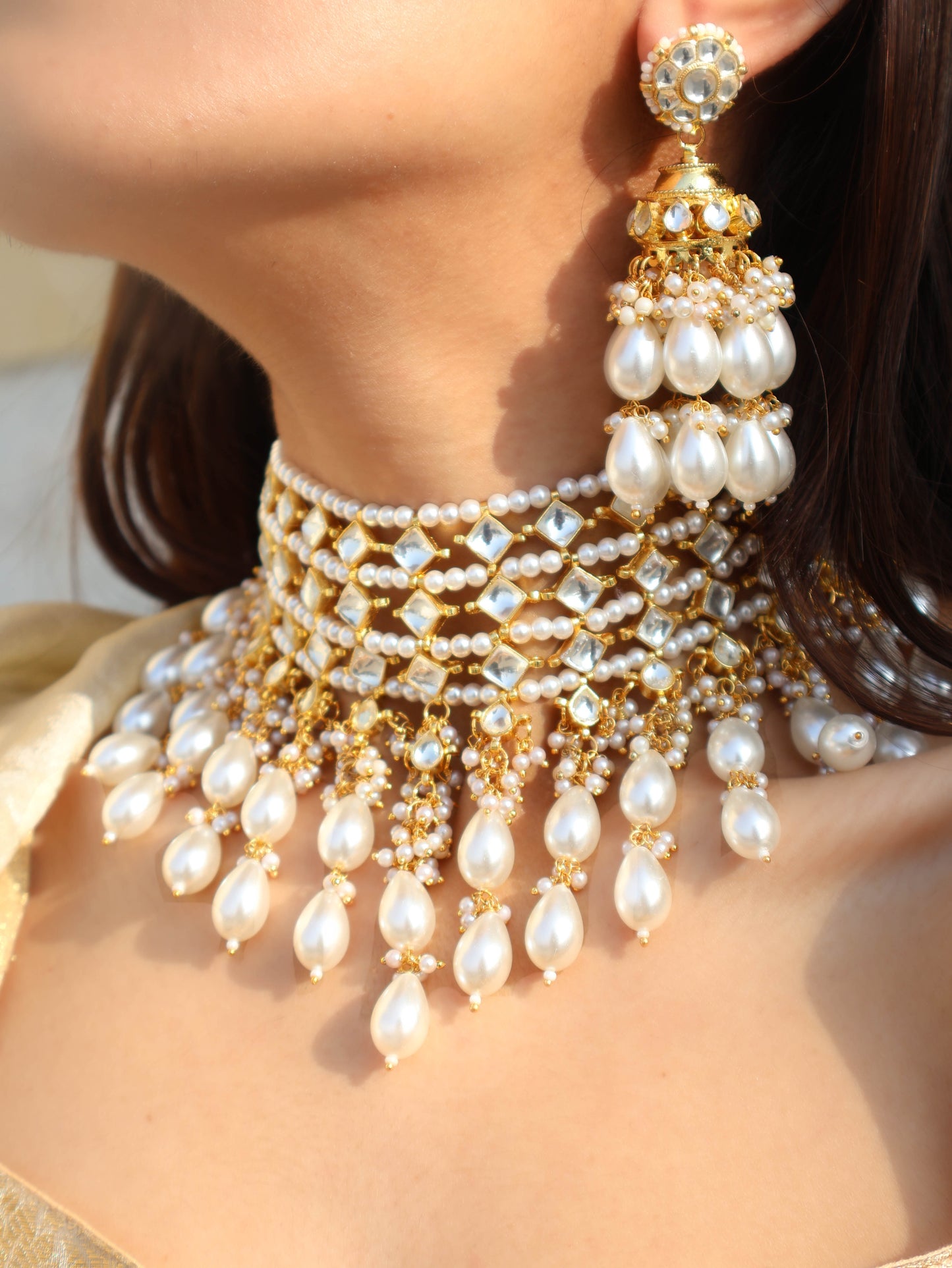 Grace kundan Pearl Choker Necklace Set