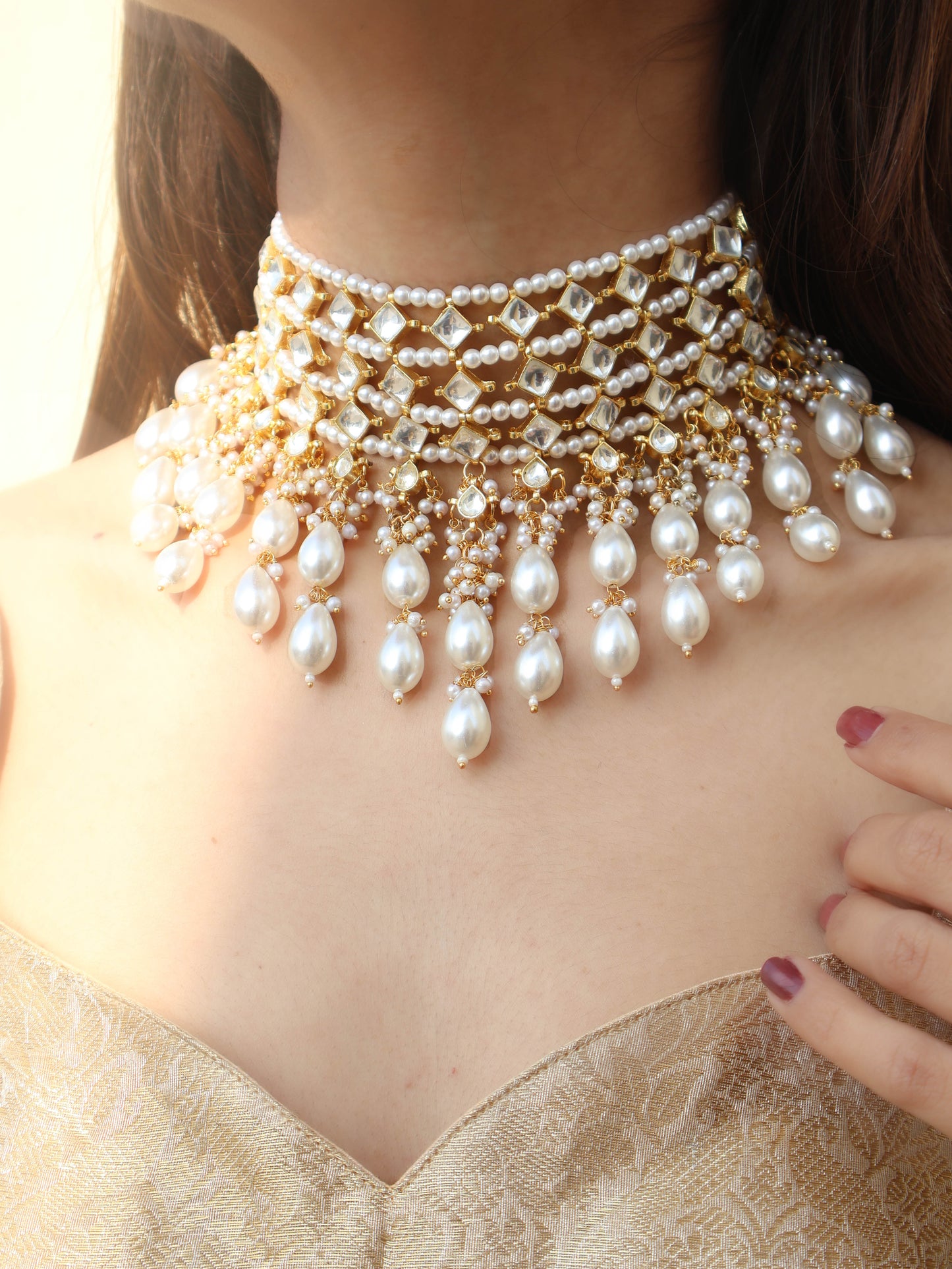 Grace kundan Pearl Choker Necklace Set