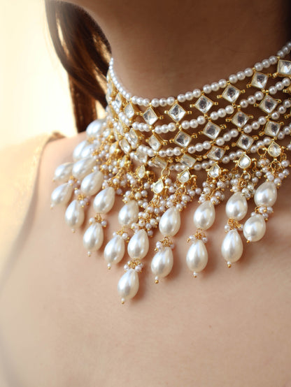 Grace kundan Pearl Choker Necklace Set