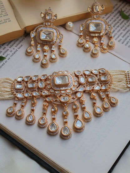 Miaa  Polki Kundan Necklace Set with Maangtikka