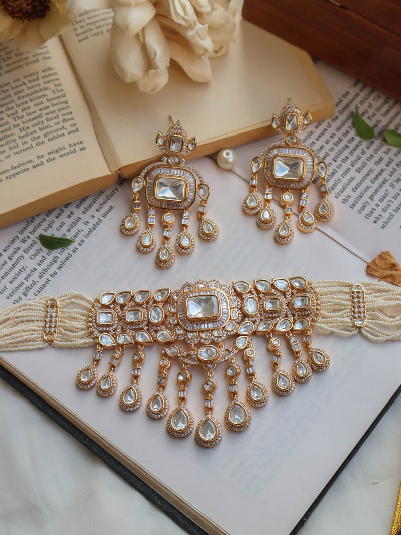 Miaa  Polki Kundan Necklace Set with Maangtikka