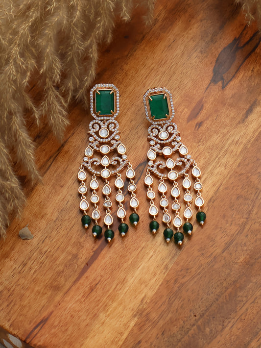 Saaz Polki Green Earrings