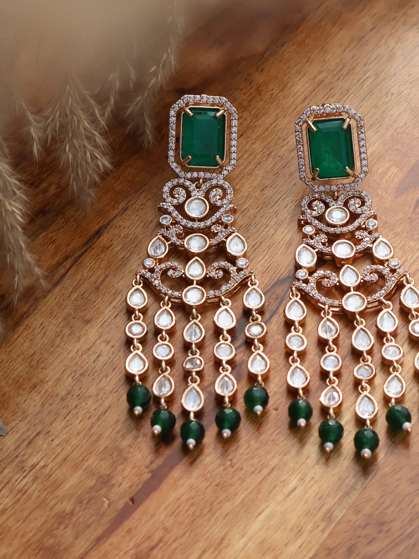 Saaz Polki Green Earrings