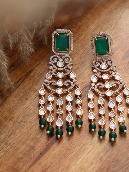 Saaz Polki Green Earrings