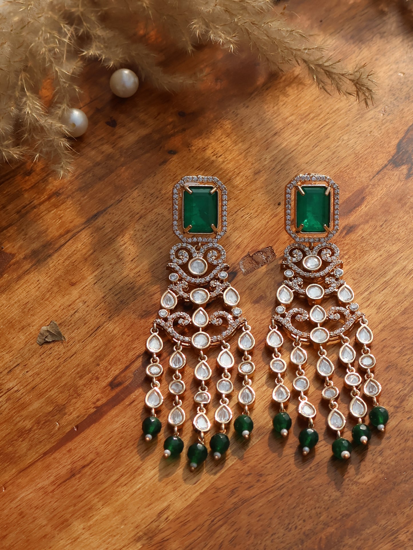 Saaz Polki Green Earrings
