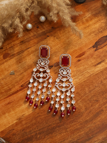 Saaz Polki Red Earrings