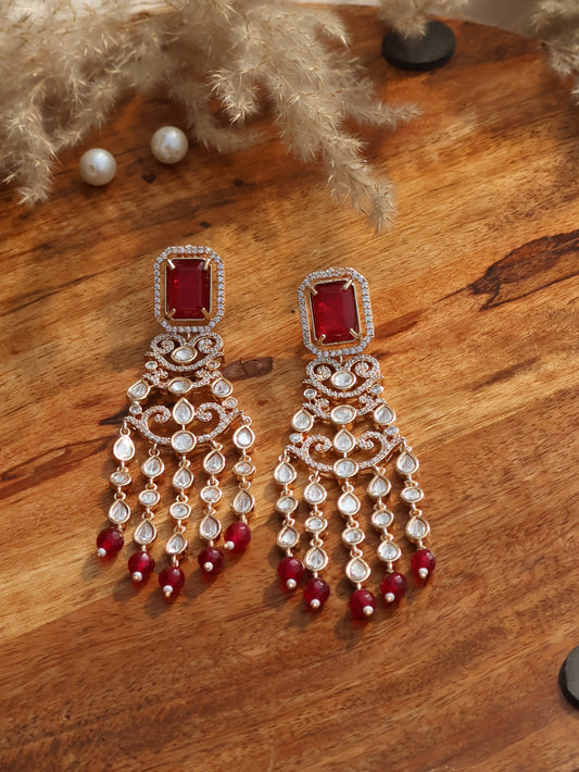 Saaz Polki Red Earrings
