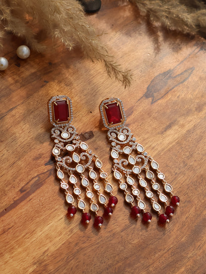 Saaz Polki Red Earrings