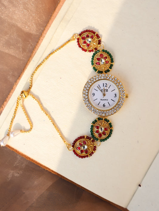 Ruby Multicolored Kundan Wrist Watch