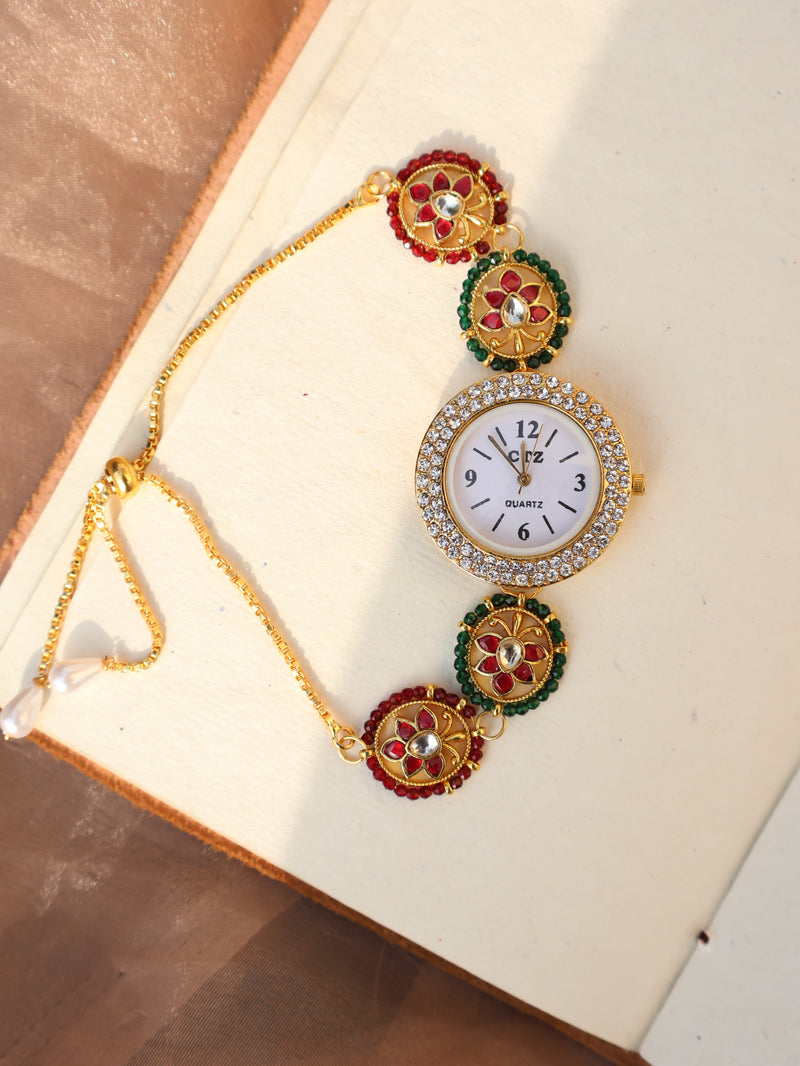 Ruby Multicolored Kundan Wrist Watch