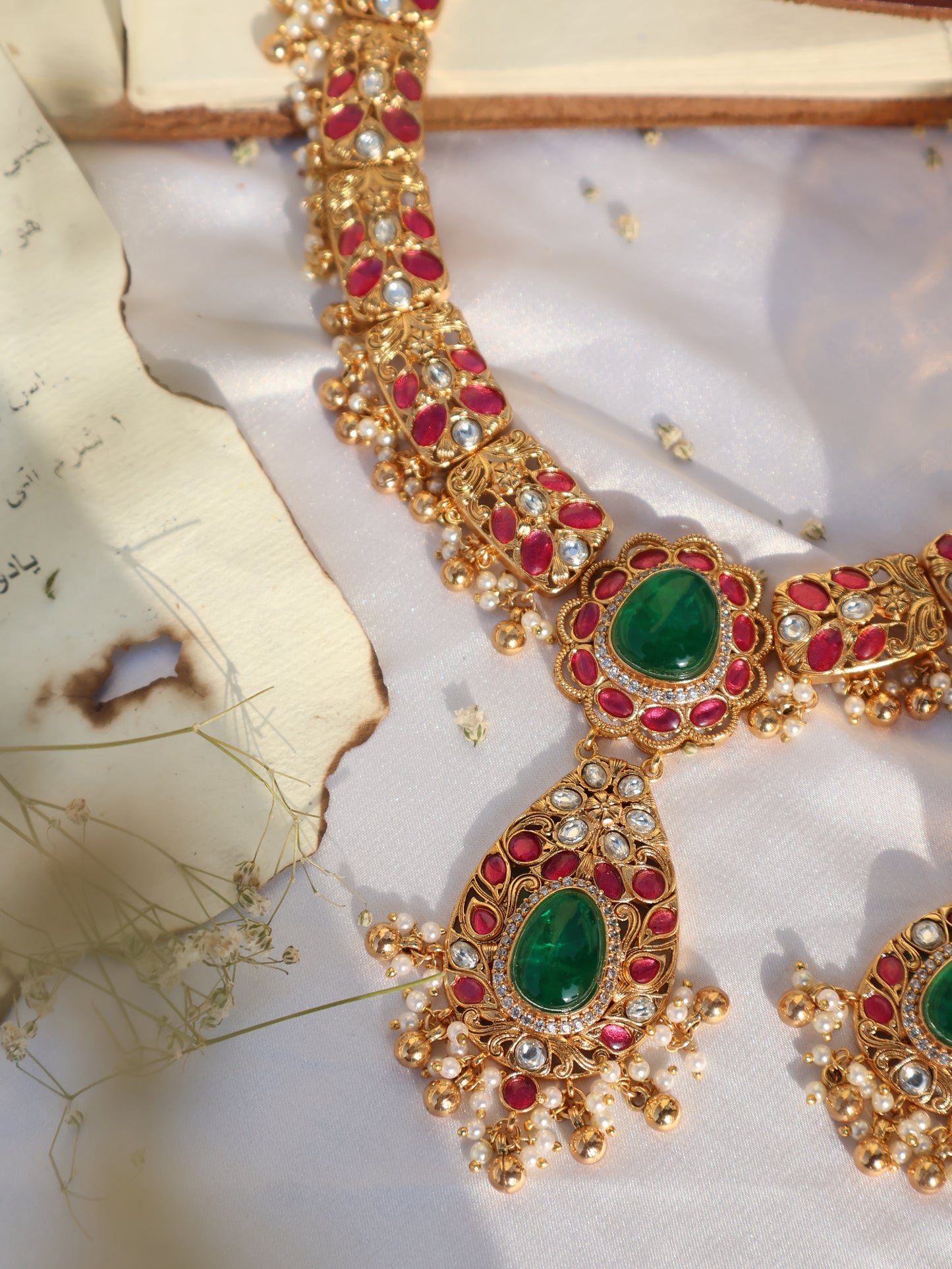 Emira Red & Green Kundan Necklace Set