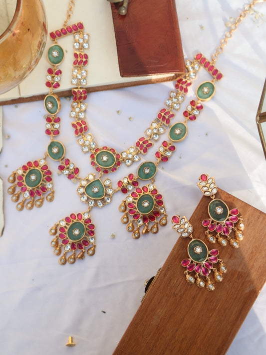 Era Layered Mint-Green Polki Necklace