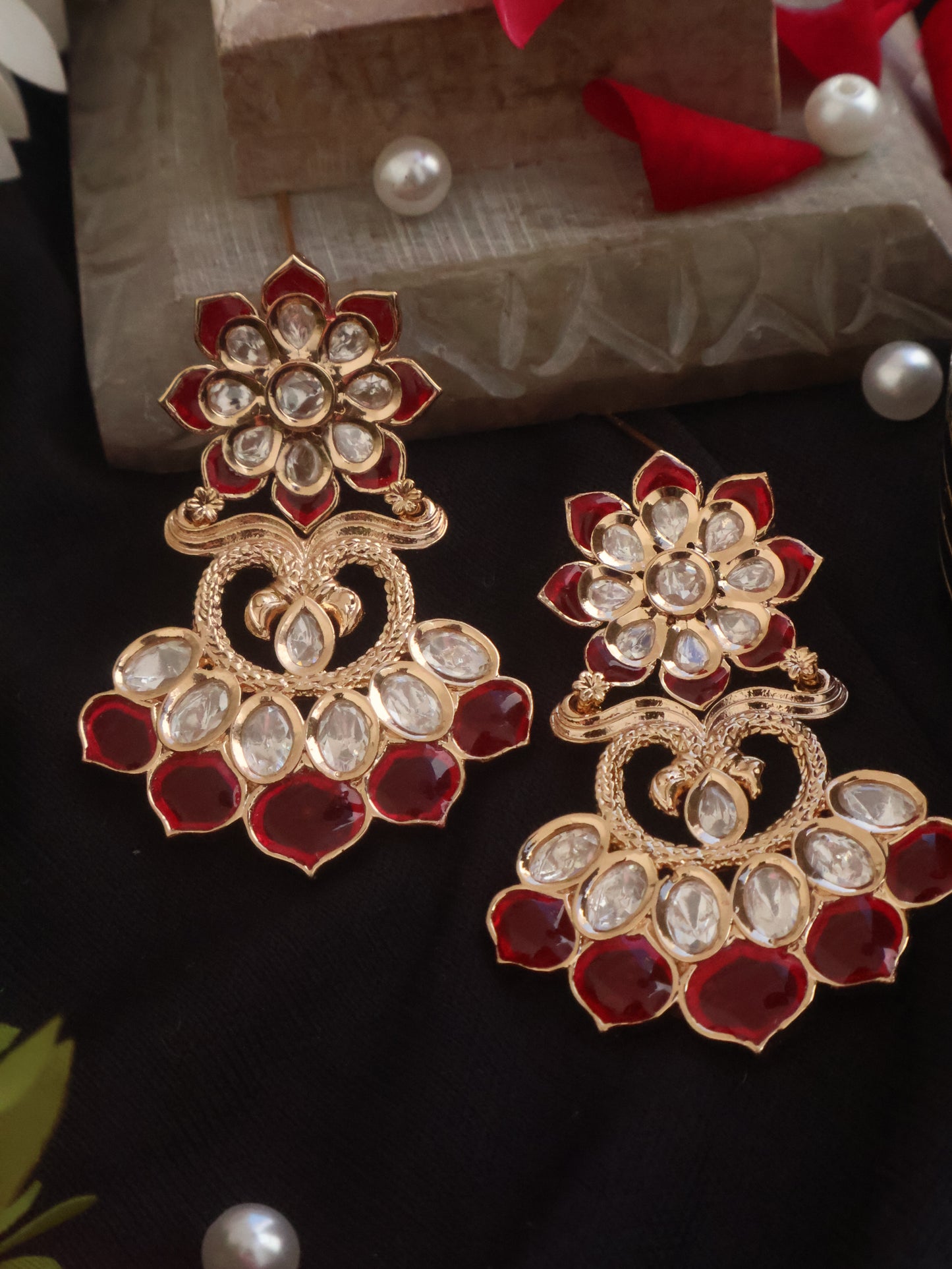 Mehreen Red Polki Earrings