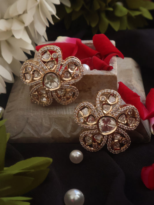 Nishad Floral Polki Stud Earrings