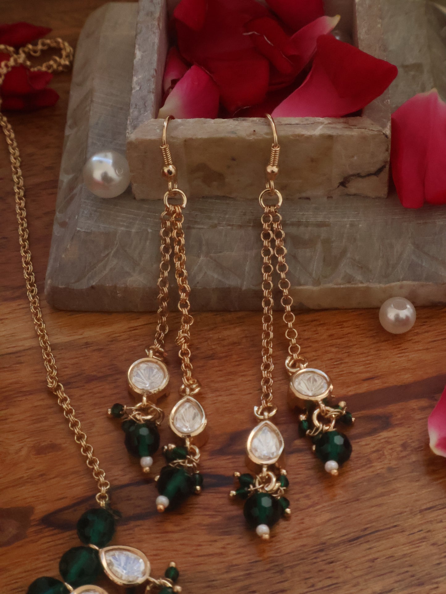 Jade Polki Pendant Necklace Set