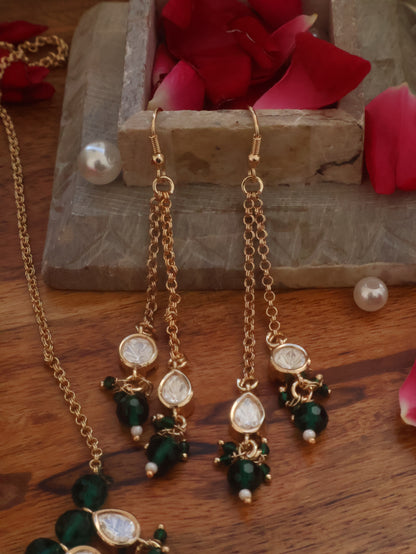 Jade Polki Pendant Necklace Set