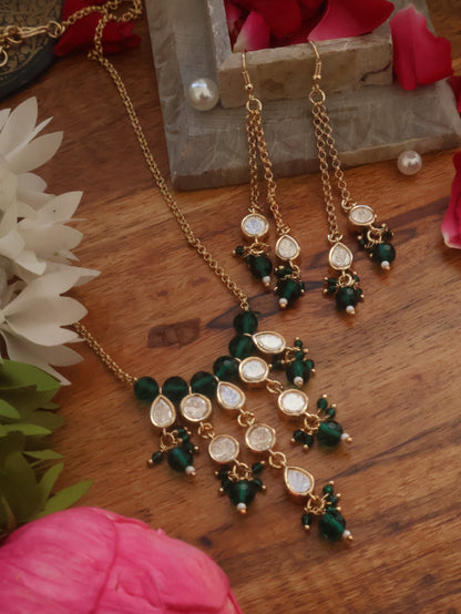 Jade Polki Pendant Necklace Set