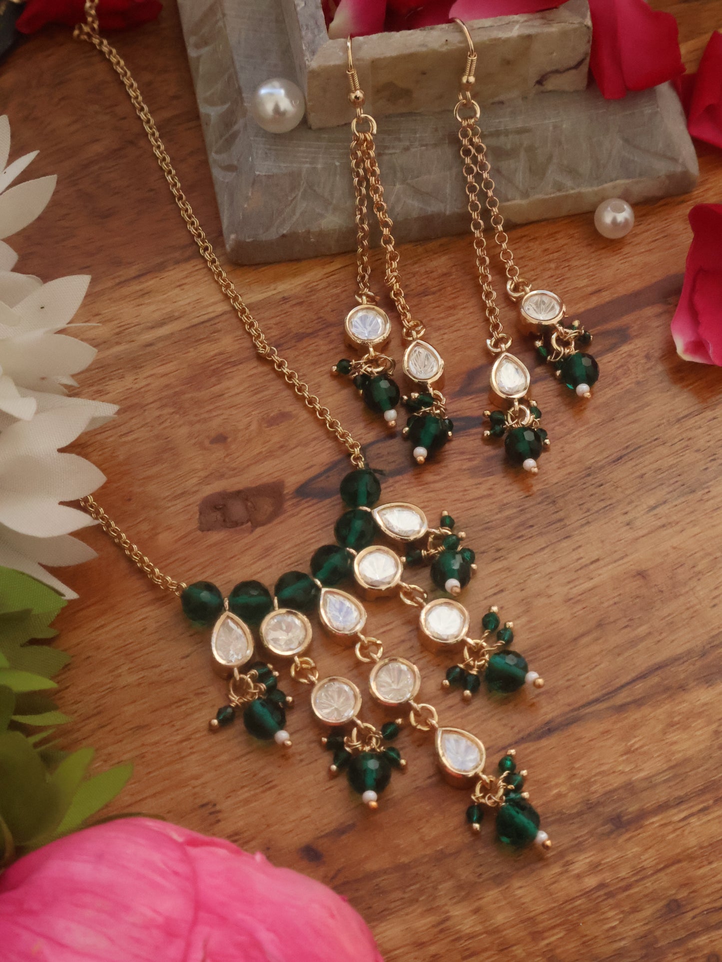 Jade Polki Pendant Necklace Set