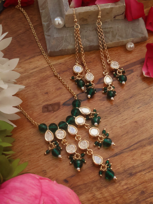Jade Polki Pendant Necklace Set
