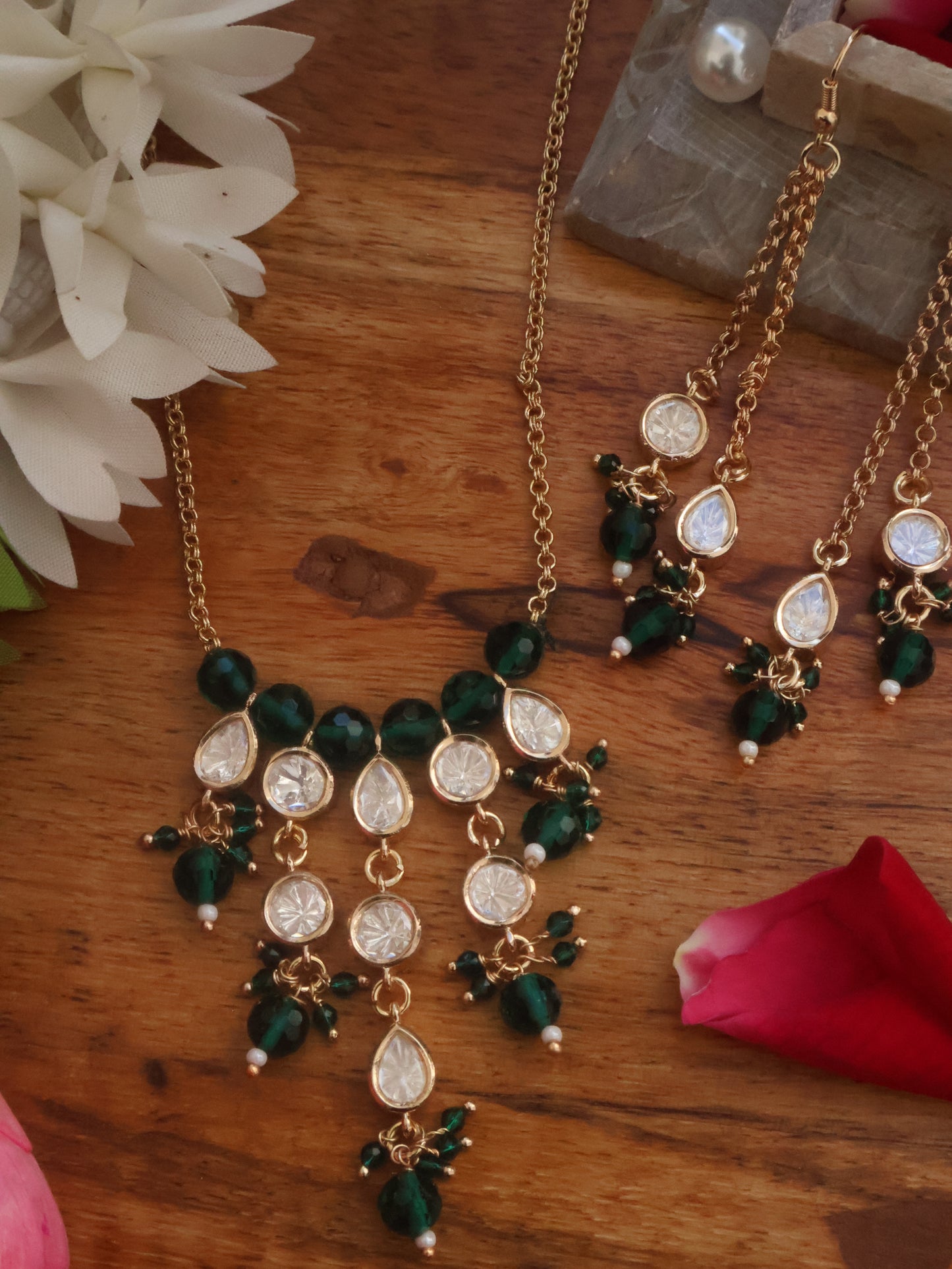 Jade Polki Pendant Necklace Set