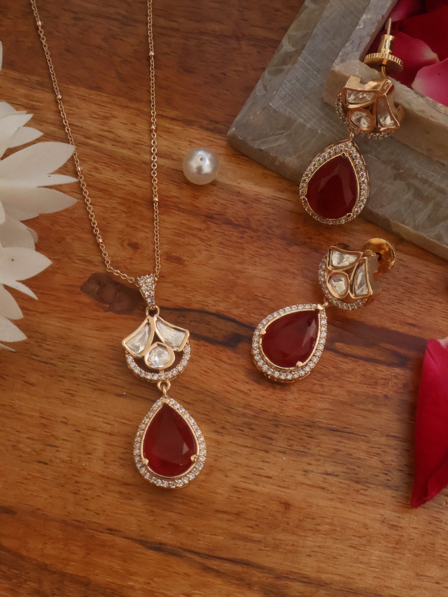 Daina Red Polki Pendant Necklace