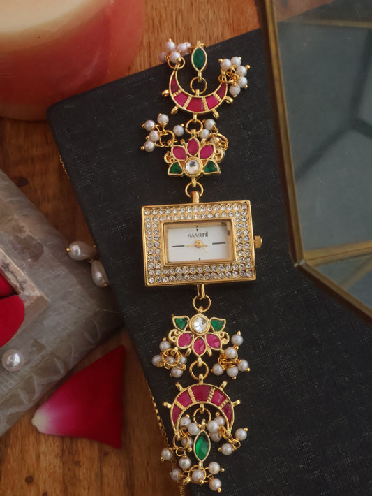 Mara Floral Kundan Wrist Watch