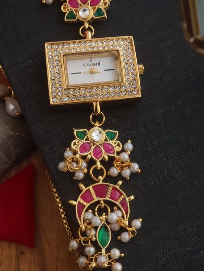 Mara Floral Kundan Wrist Watch