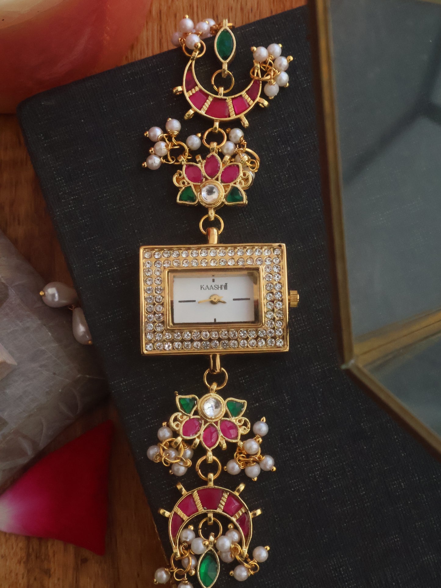 Mara Floral Kundan Wrist Watch