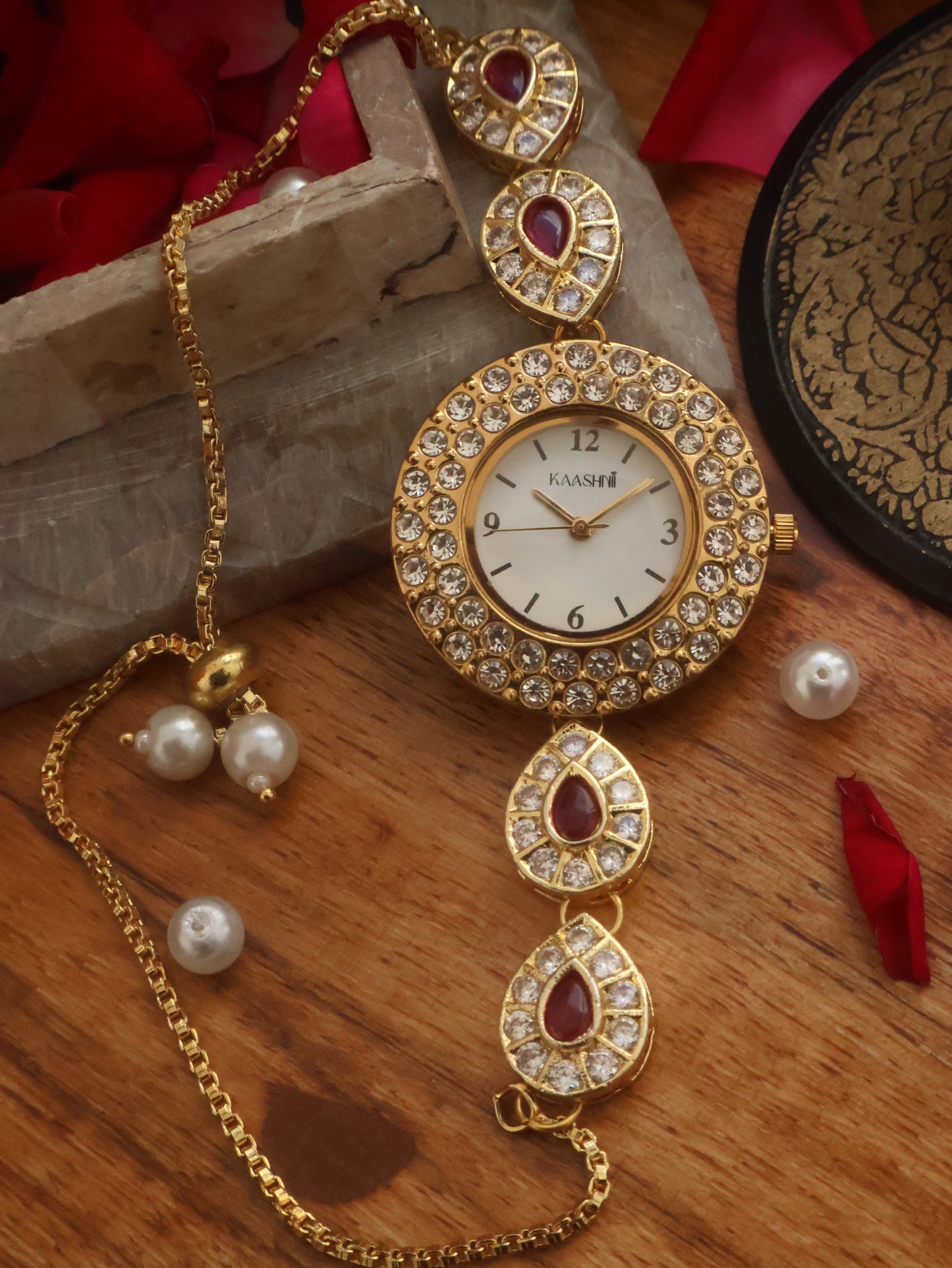 Cherry Charm Kundan Wrist Watch
