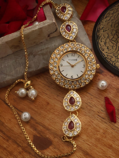 Cherry Charm Kundan Wrist Watch