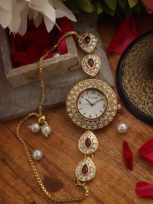 Cherry Charm Kundan Wrist Watch