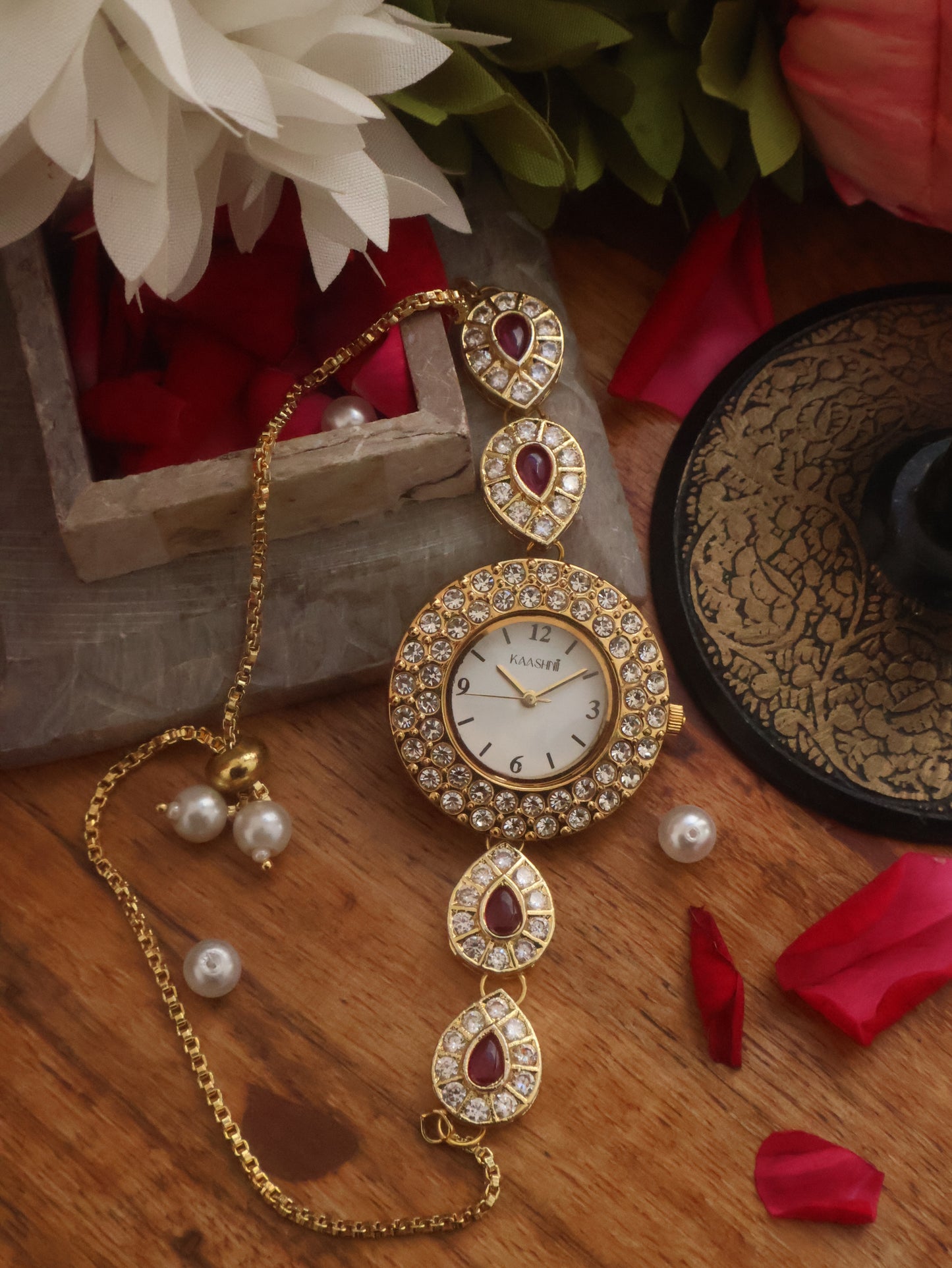 Cherry Charm Kundan Wrist Watch