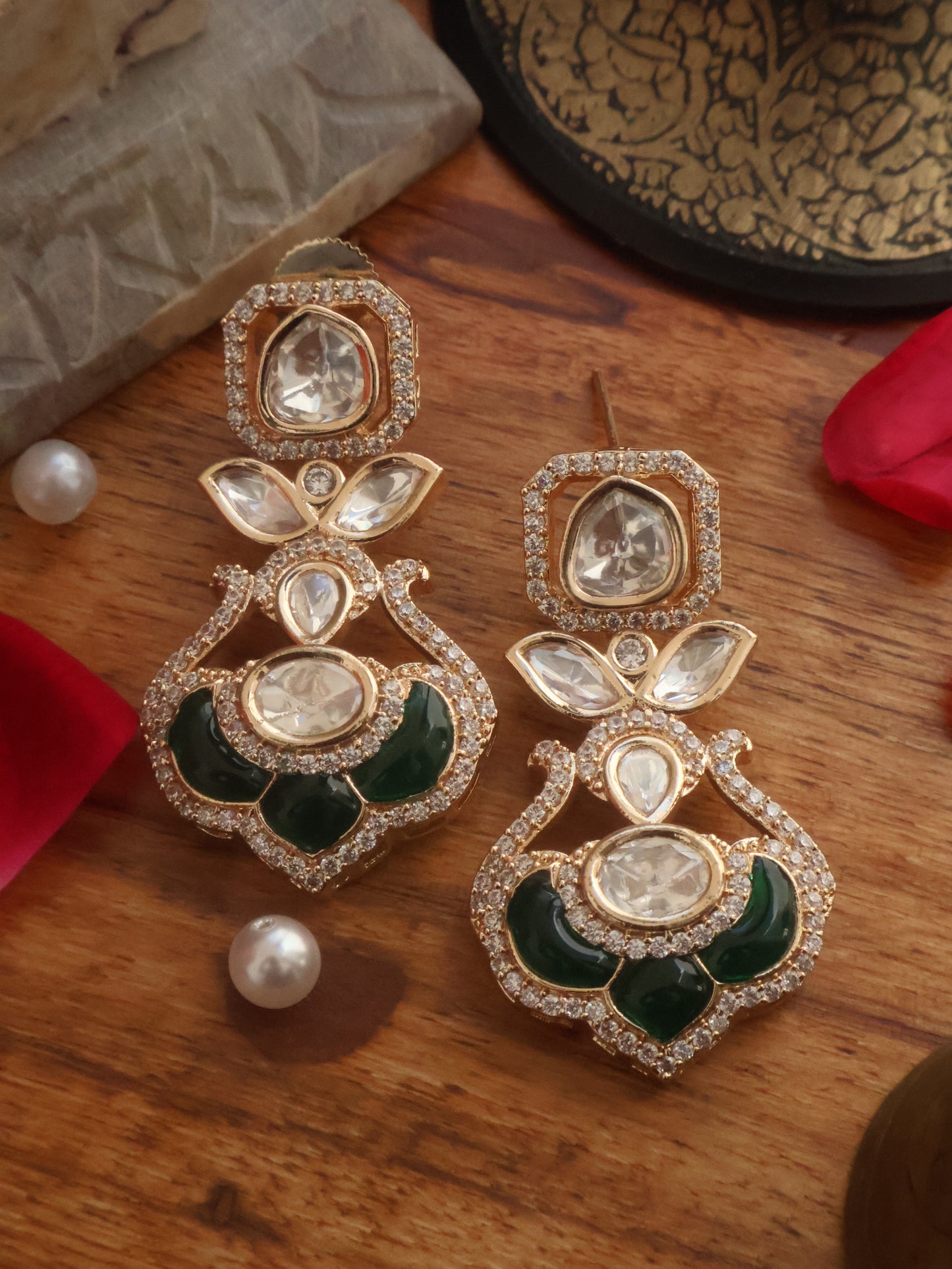 Ginni Green Polki Earrings