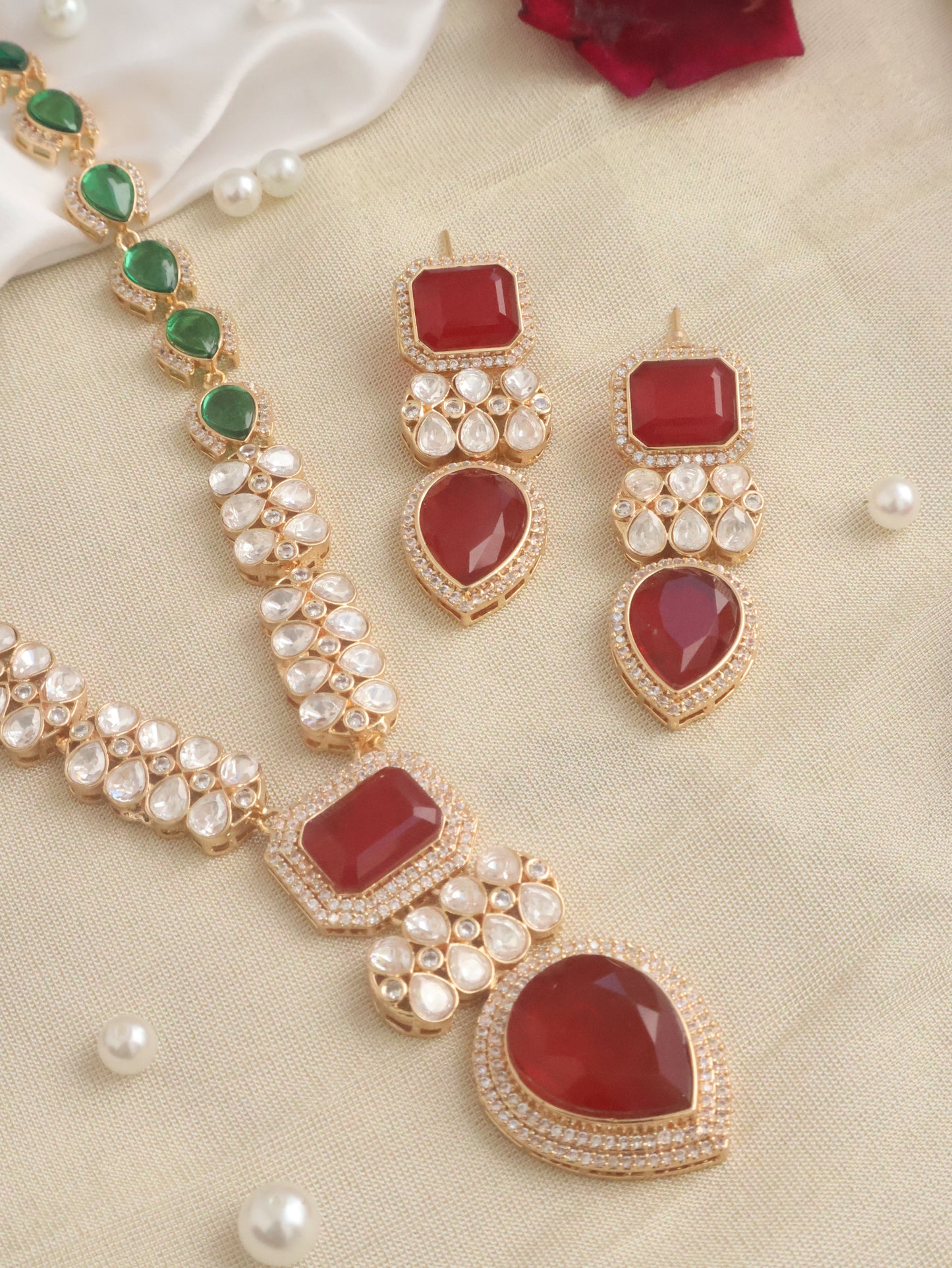 Nayvra Red Long Necklace Set